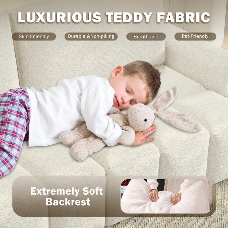 90.2" Convertible 4-Seater Teddy Fabric Sofa with Storage