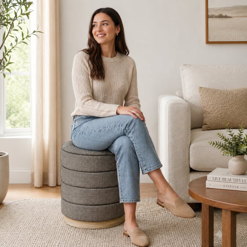Aria Home Modern Cylinder Ottoman with Hidden Storage Upholstery Seat