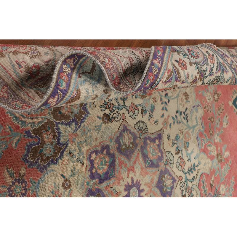 Distressed Tabriz Vintage Area Rug Handmade Wool Carpet - 9'8" x 12'8"