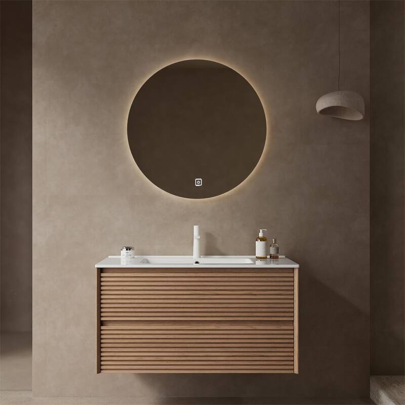 Wall-Mounted Bathroom Vanity Set with Integrated Ceramic Sink