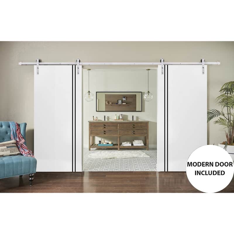 Sturdy Double Barn Door 36 x 80 with Planum 0016 White Silk with 13FT