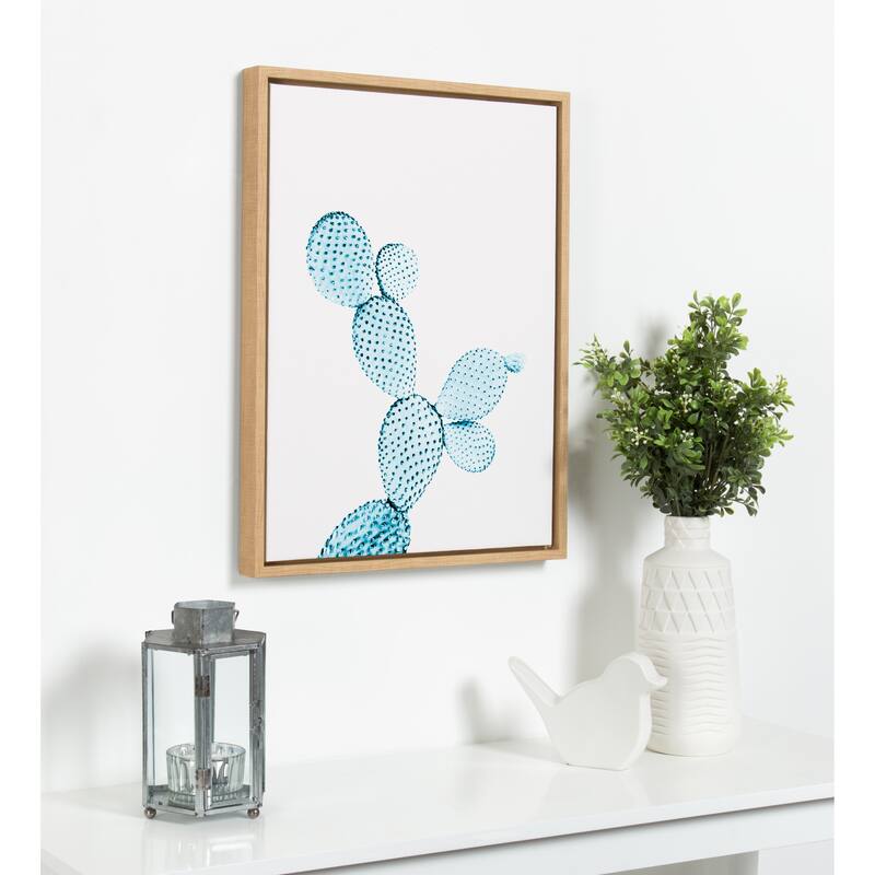 Kate and Laurel Sylvie Blue Cactus Framed Canvas by Simon Te Tai - Natural