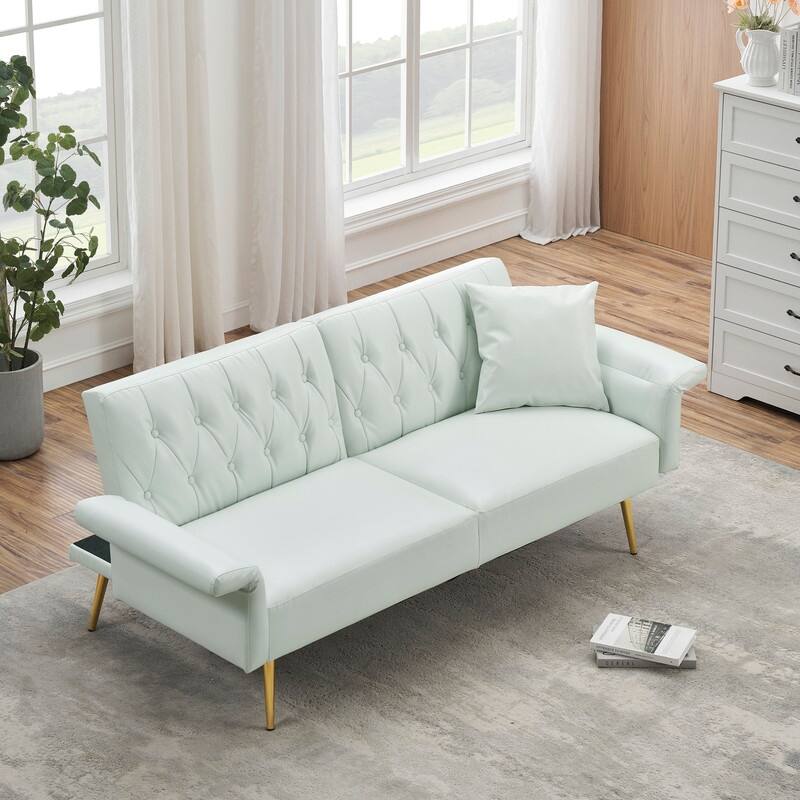 67.71-In Faux Leather Convertible Sofa,Living Room Couches with Adjustment Armres  - White