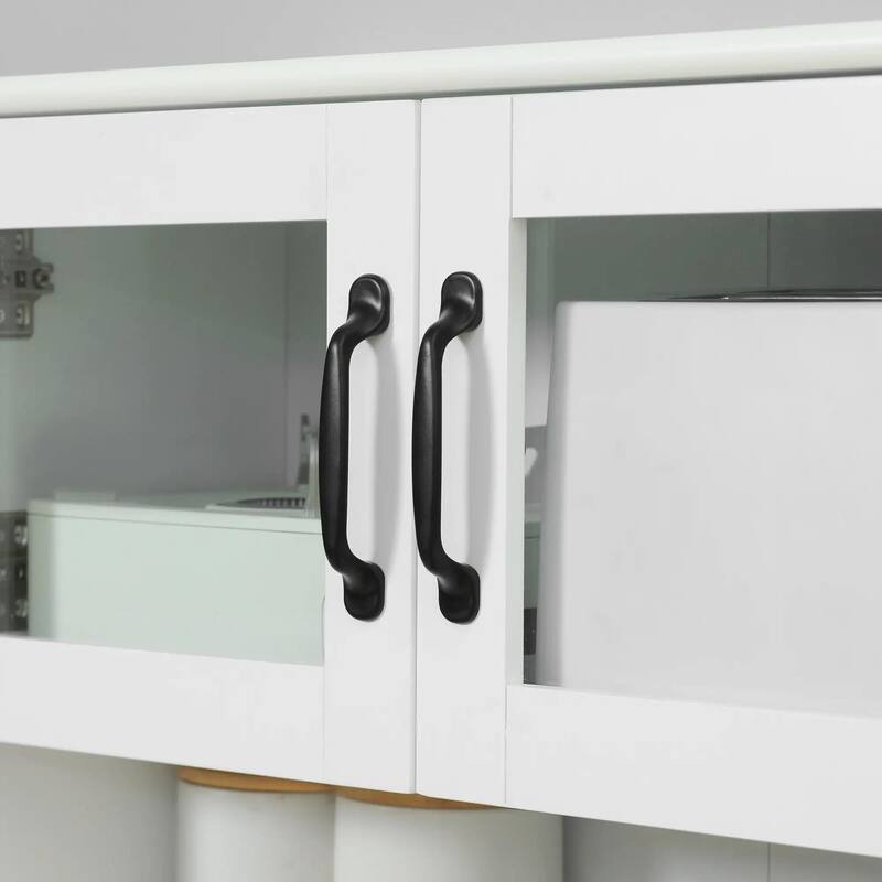 Freestanding Kitchen Pantry with Hutch, Adjustable Shelves, Coffee Bar