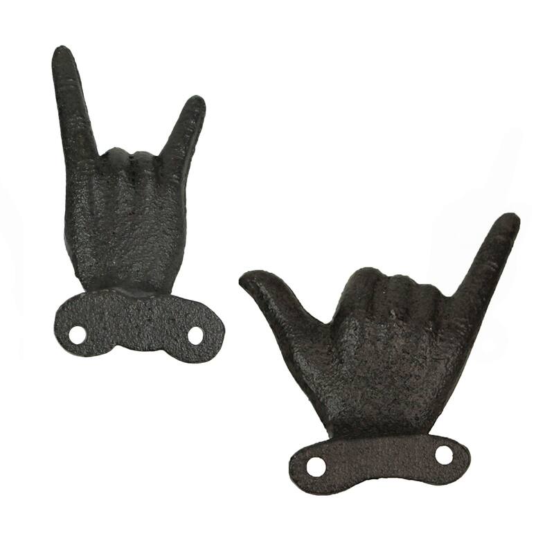 Set Of 6 Cast Iron Hand Gesture Hooks Vintage Finish Hangers - 4.25 X 3.25 X 2 inches
