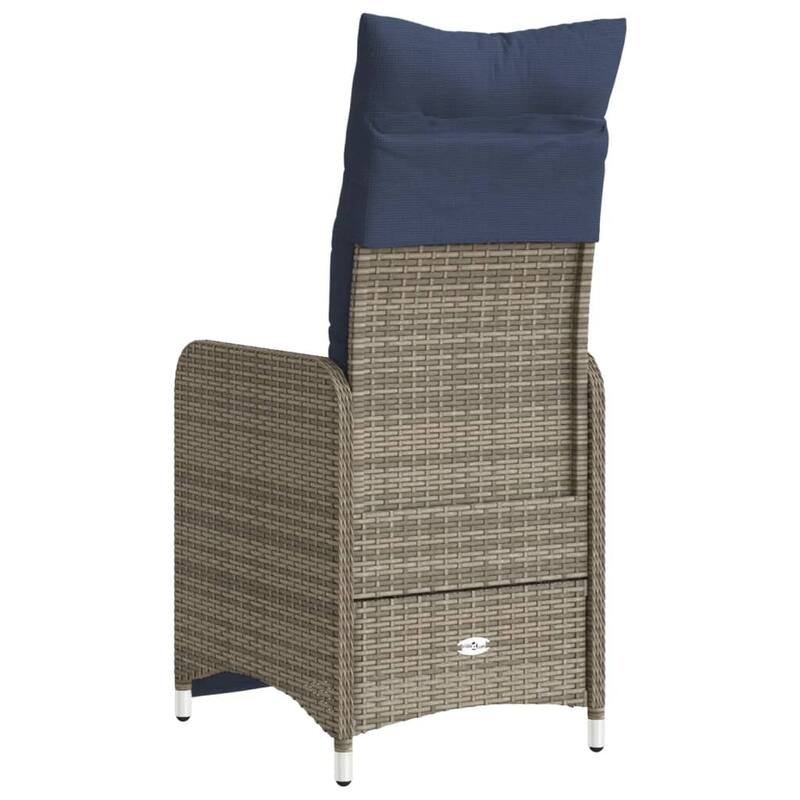 vidaXL Reclining Patio Chair with Cushions Outdoor Furniture Gray Poly Rattan - 21.5" x 23" x 36.2"