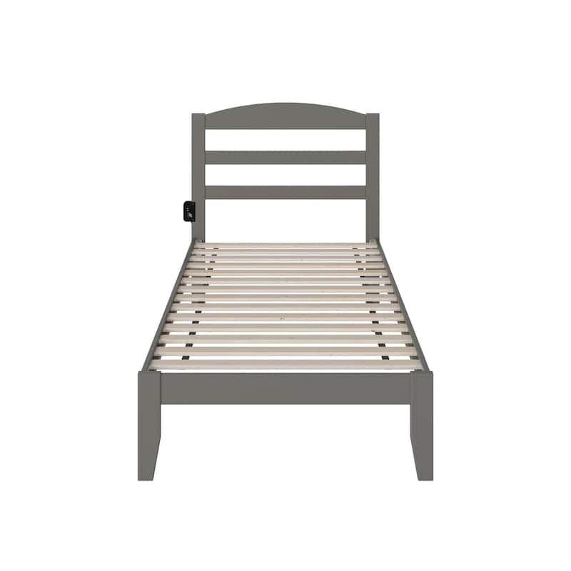 Twin XL Platform Bed - Grey Modern Design, Charging Station & Slat Kit