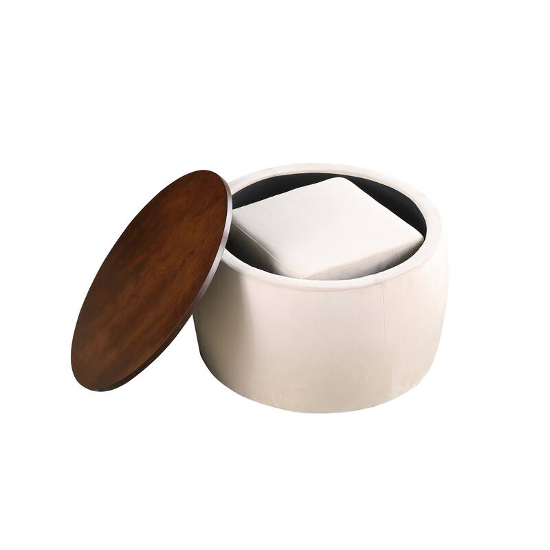 Round Ottoman Set with Storage, 2 in 1 combination