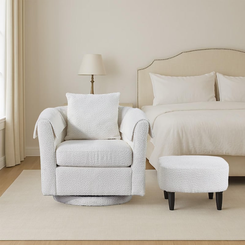 Homy Lin 360° Swivel Chenille Accent Chair with Ottoman,Armrests & Back Pillow, Comfy Living Room Armchair Set for Read or Relax