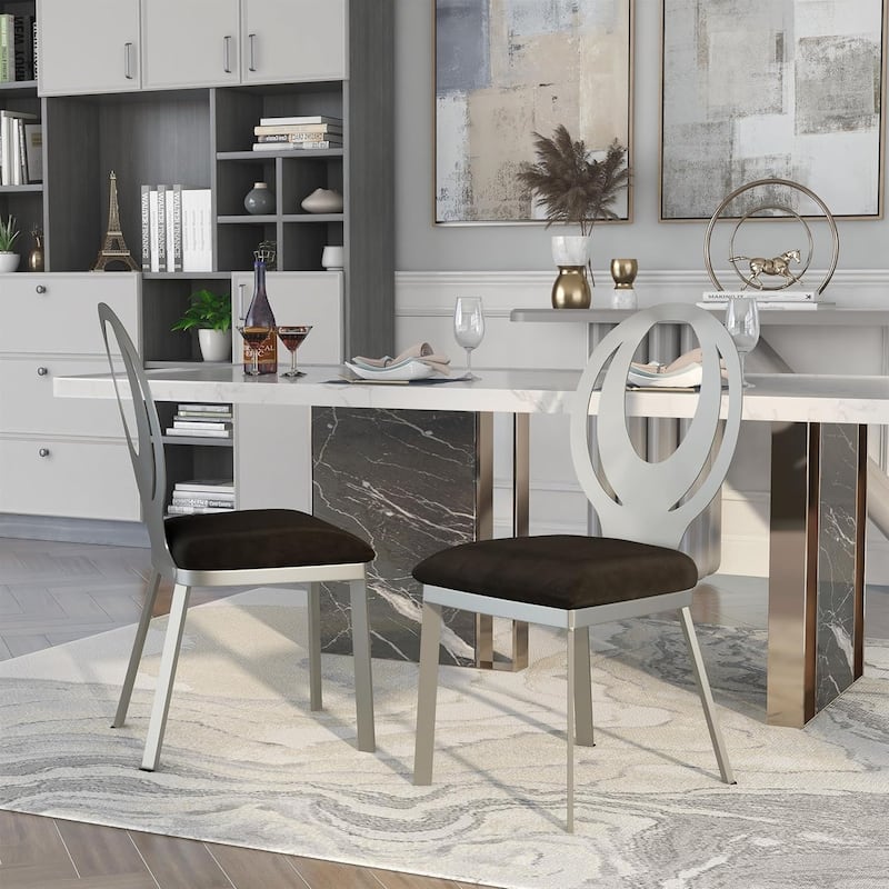 Modern Silver Black Finish Oval Back Side Chairs Set