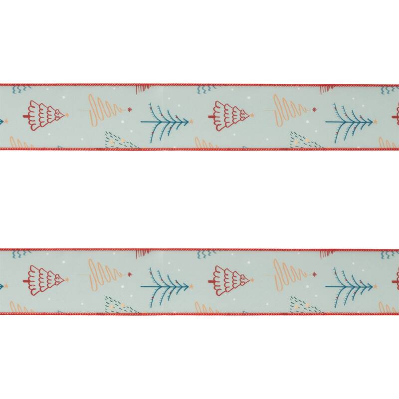 Christmas Tree Print Wired Ribbon (Set of 2)