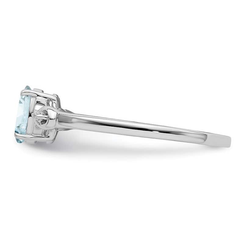 Curata 925 Sterling Silver Polished Open back Rhodium Plated Diamond and Aquamarine Oval Ring