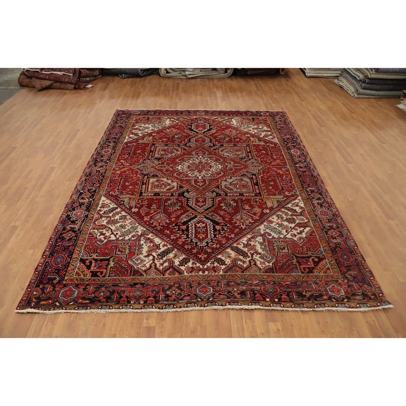 Hand Knotted Oriental 100% Wool Carpet Traditional Medallion Oranges & Rust Heriz Area Rug - 11' 5'' X 8' 9''