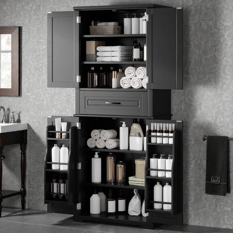 Bathroom Storage Cabinet with Adjustable Shelf and Drawer, Freestanding MDF Bathroom Organizer with Doors