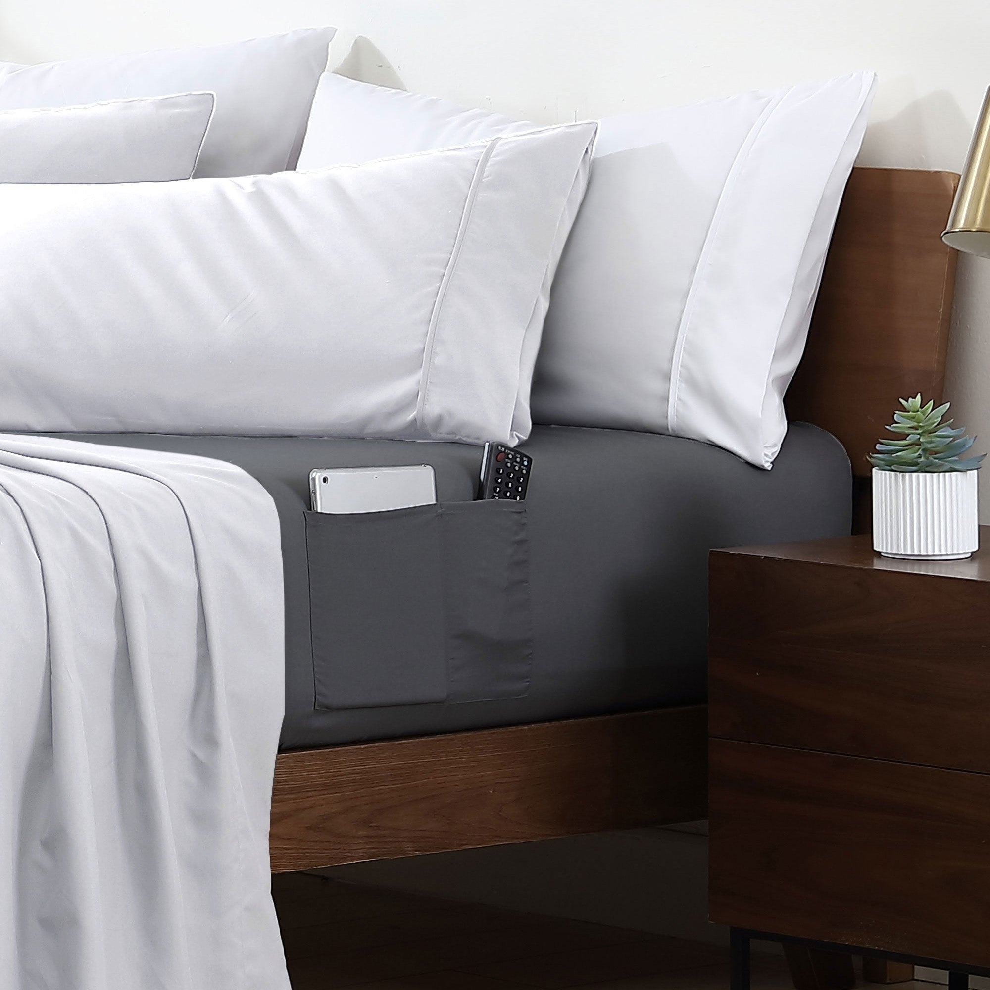 Double Storage Pockets Microfiber Smart 14" Pocket Fitted Sheet, Soft