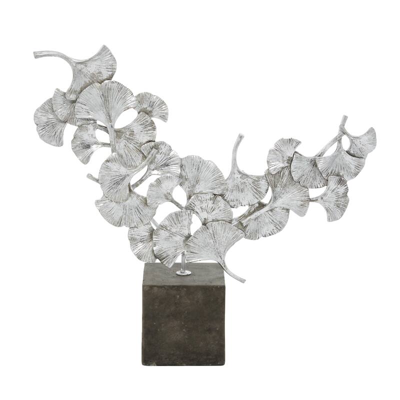 Polystone Floral Handmade Decorative Sculpture with Black Block Base - Gold - CosmoLiving by Cosmopolitan
