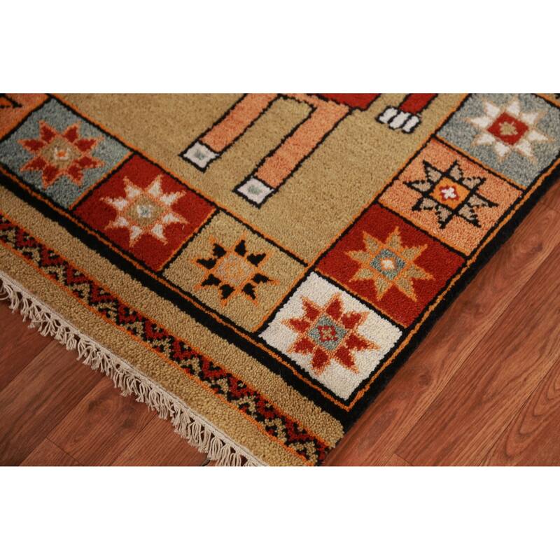 Hand Knotted Oriental 100% Wool Carpet Traditional Tribal Yellow & Gold Heriz (serapi) Runner Rug - 10' 0'' X 4' 1''