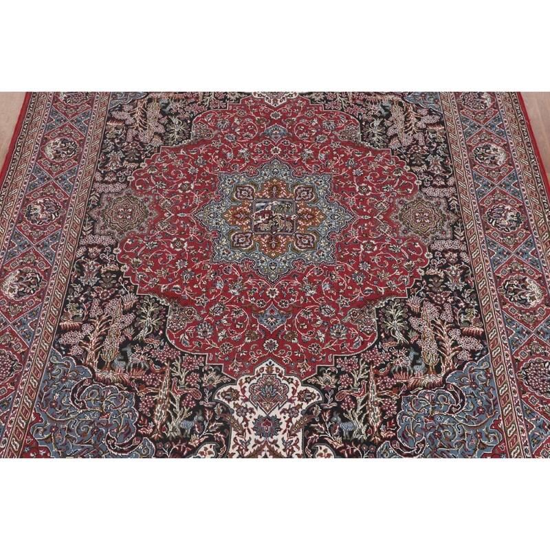 Animals Design Red Kashan Turkish Area Rug Machine Made Carpet - 9'9" x 13'0"