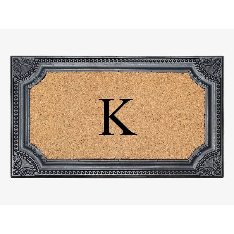 A1HC First Impression Carson Rubber and Coir 24" X 39", Heavy Duty, Easy to Clean Outdoor Monogrammed Doormat - Monogrammed K