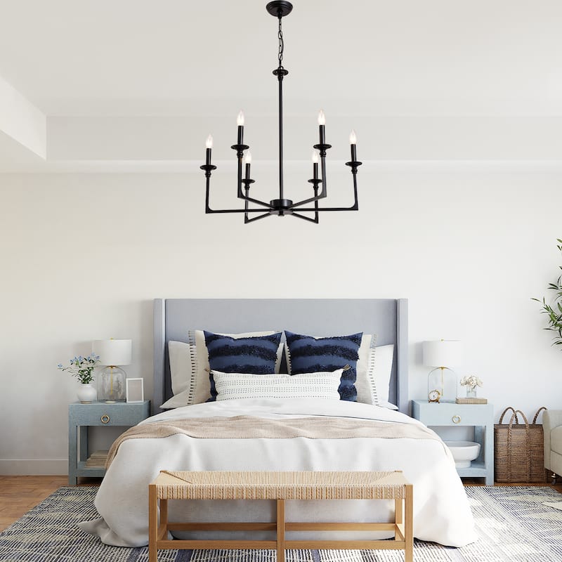 Bella Depot 28" 6-Light Black Metal Chandelier Adjustable Pendant Light for Dining Room Bedroom