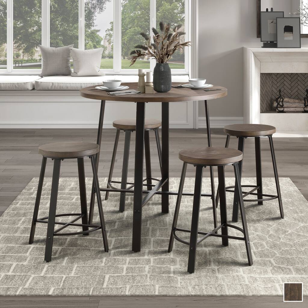 Klitten Wood and Metal Round 5-Piece Counter Height Dining Set