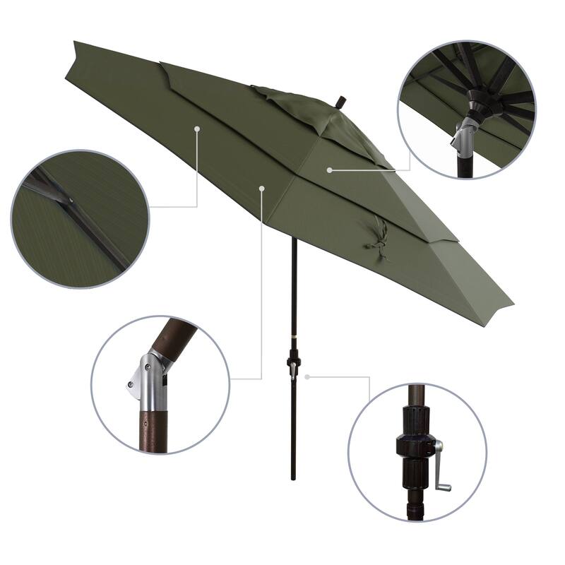 California Umbrella 11' Rd. Aluminum Market Umbrella, Crank Lift, Collar Tilt, Dbl Wind Vent, Bronze Finish, Olefin Fabric