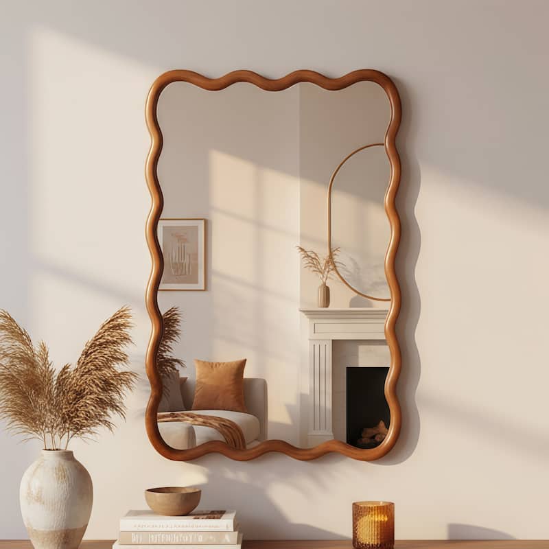 24"x 36" Wavy Rectangle Solid Wood Frame Decorative Mirror,For Bedroom, Bathroom, Living Room, Entryway
