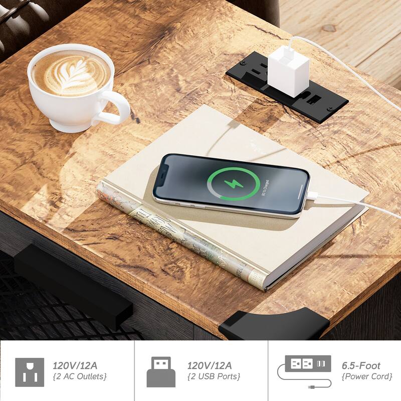 Sofa Side Bedside Table with Charging Station