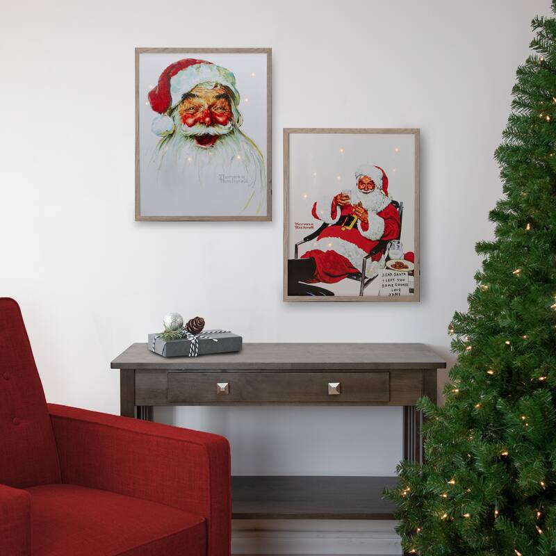 19" Lighted Norman Rockwell 'Santa Eating Milk and Cookies' Christmas Wall Art