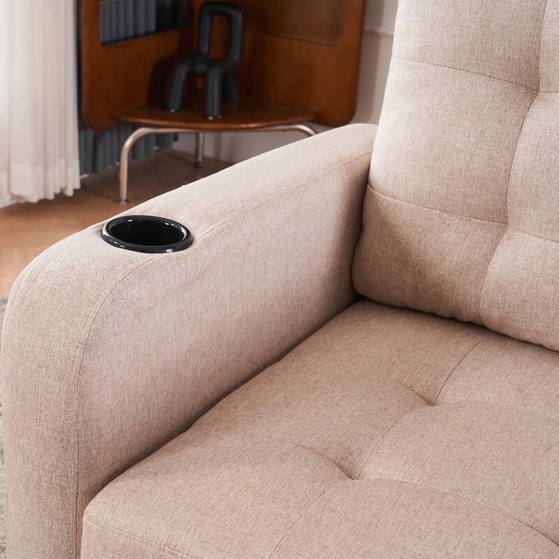 Upholstered Armchair and Storage Ottoman Set - Comfortable Single Sofa with Cup Holders and Tufted Detailing