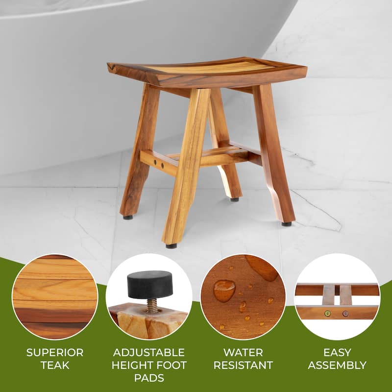 14" W, 14" H, Teak Shower Stool, Teak Shower Shaving Foot Rest, Teak Shower Shaving Stool, Small Bathroom Stool, Natural Teak