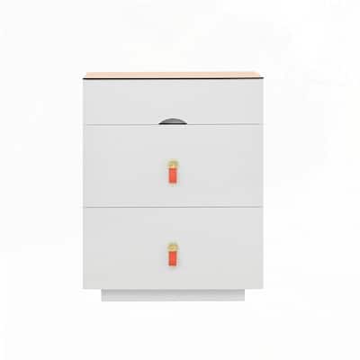 3 Storage Drawers Nightstand with Glass Top Jewelry Storage and Faux Leather Handles