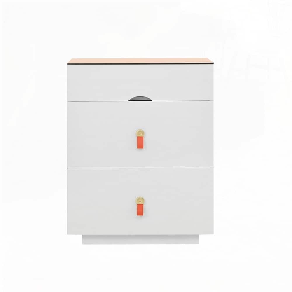 3 Storage Drawers Nightstand with Glass Top Jewelry Storage and Faux Leather Handles