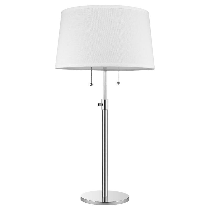 Silver Metal Adjustable Table Lamp with White Fabric Empire Shade - 16” x 16” x 31”