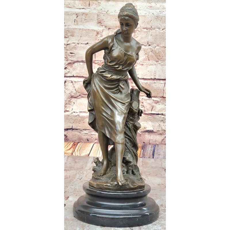 Elegant Young Woman In Flowing Gown Bronze Sculpture Signed A. Carrier