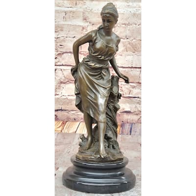 Elegant Young Woman In Flowing Gown Bronze Sculpture Signed A. Carrier
