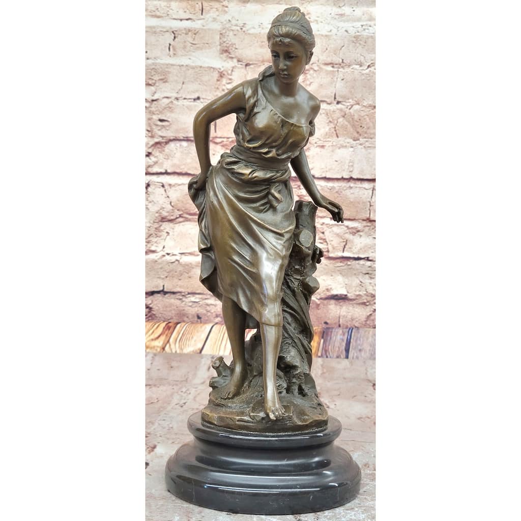 Elegant Young Woman In Flowing Gown Bronze Sculpture Signed A. Carrier