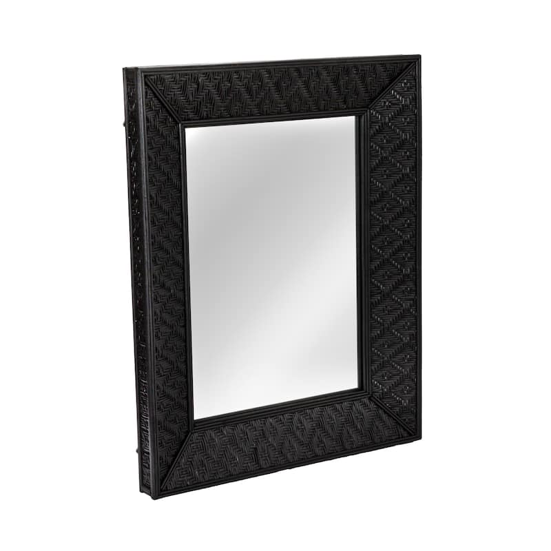 Rattan Framed Wall Mirror - 20.5"L x 2.1"W x 25.4"H - Black