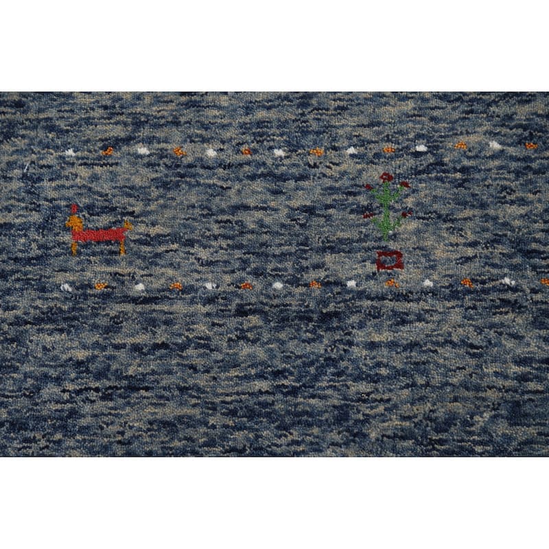 Hand Knotted Oriental 100% Wool Carpet Tribal Animal Pictorial Navy Blue & Blues Gabbeh Area Rug - 5' 10'' X 3' 11''
