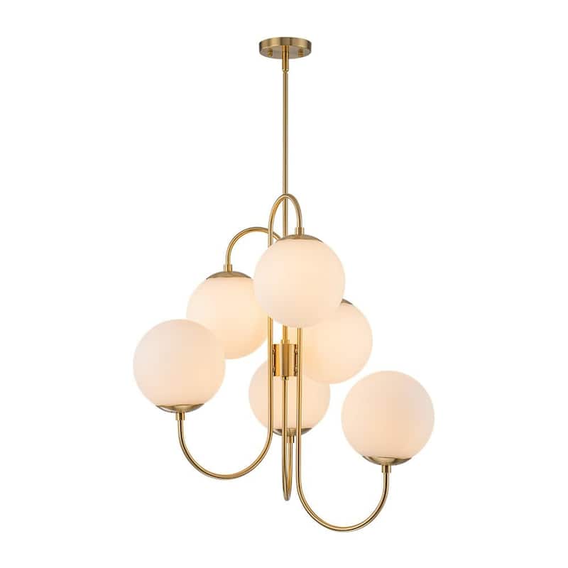 Art Deco 6-Light Frosted Glass Globe Bubble Sputnik Chandelier 28in