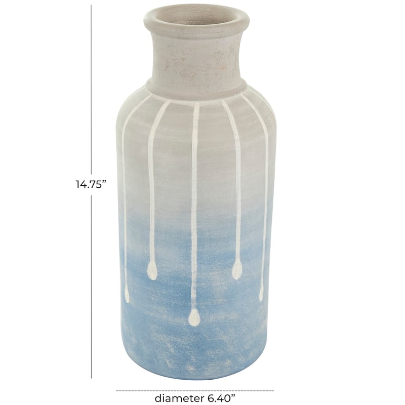 Blue Ceramic Abstract Ombre Drip Vase with Gray and White Accents