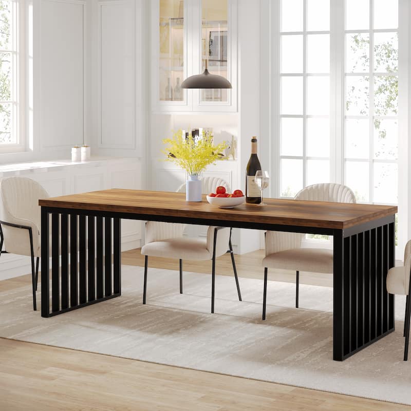 78.7 inches Diniong Table for 6-8 People, Wood Dinner Table for Dining Room - Oak+Black