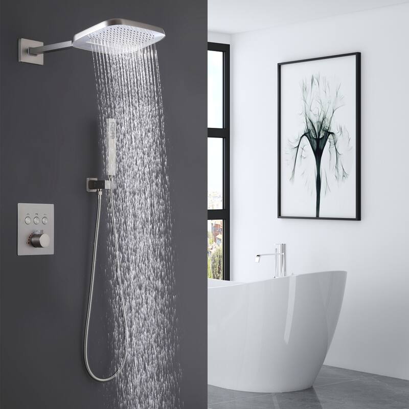 Modland 3-function Square Thermostatic Rainfall Shower System with High-pressure Handheld Shower, Black/Nickel/Chrome - Brushed Nickel