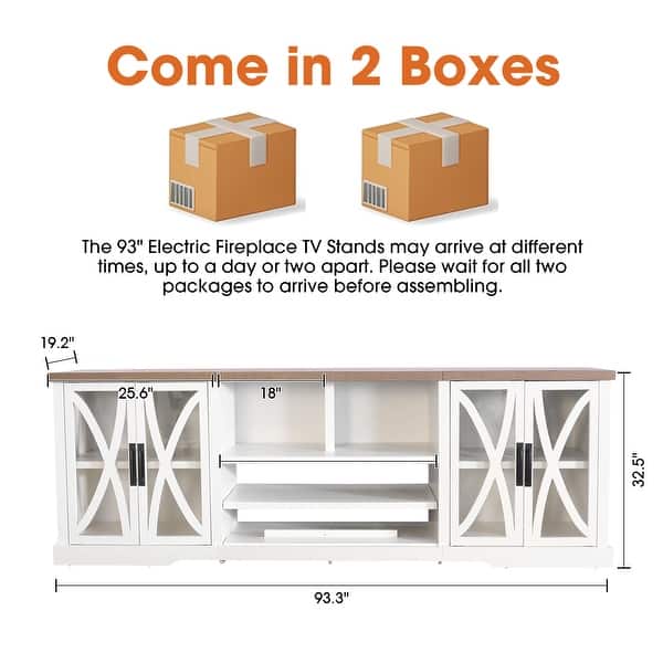 dimension image slide 0 of 2, 93" Farmhouse White Barn Door Storage Cabinets Console TV Stand for TVs Up to 100" with Adjustable Shelves