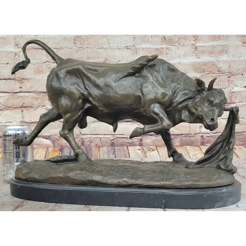 Dynamic Bronze Bull Sculpture By Comeolera – Charging Bull With Cape On Oval Base