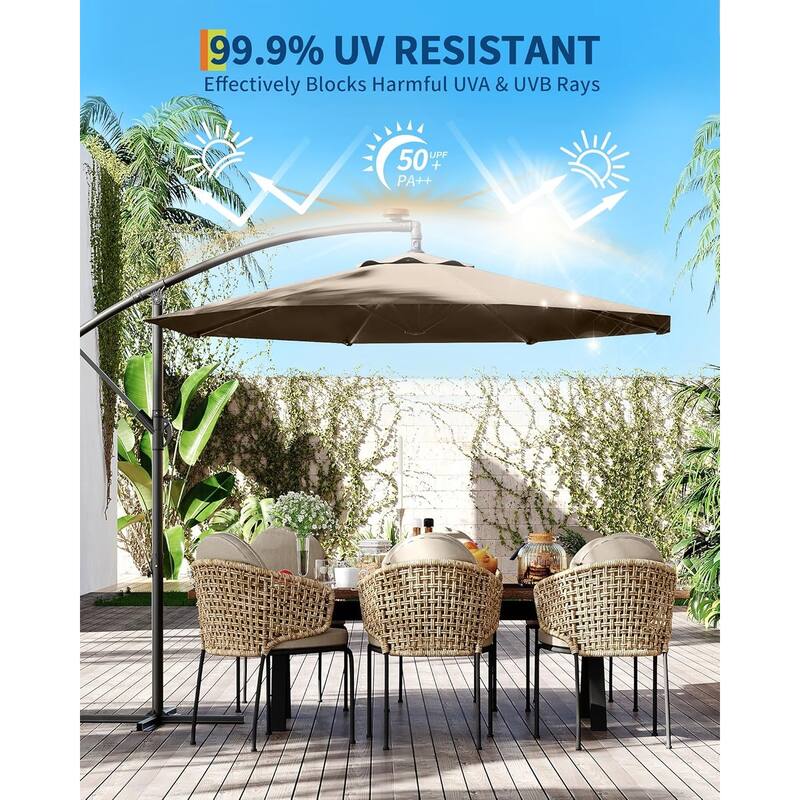 10FT Offset Umbrella with Cross Base, Fade Resistant Canopy Large Patio Umbrella with 360-degree