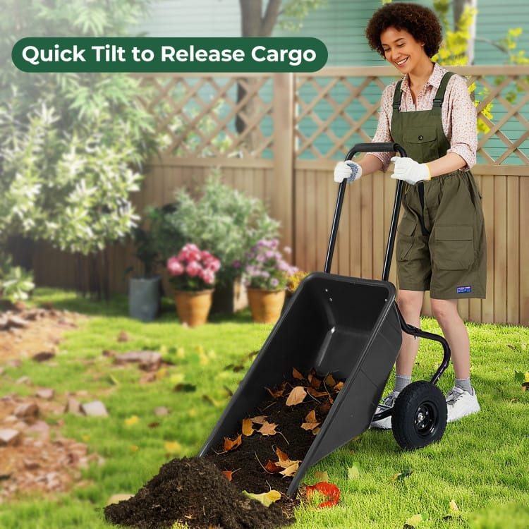 Dual-Wheel Wheelbarrow Garden Utility Cart with Pneumatic Tires-Black