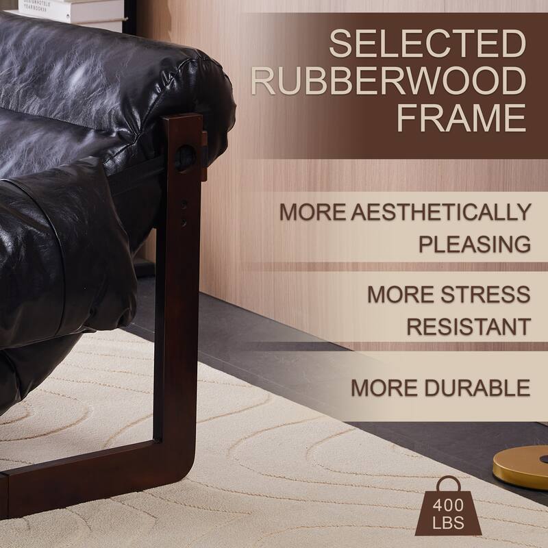 Lounge Chair Oil Wax Leather Sofa Chair with Removable Armrests, Rubber Wood Decorative Chair for Living Room