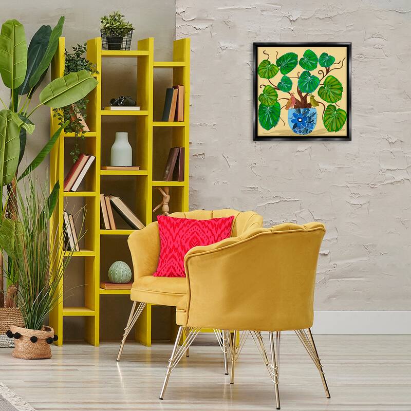 Stupell Potted Plant & Birds Perched Framed Floater Canvas Wall Art Design By Kay Widdowson