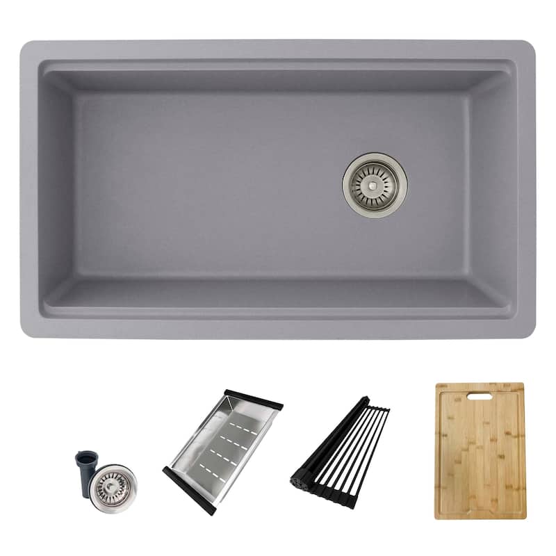 STYLISH Dual Mount 32" Single-Bowl Composite Granite Kitchen Sink - 32" x 18" x 9.5"